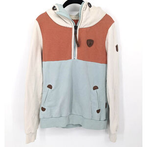 Wanakome Two-Tone Hoodie in Rust and Light Blue